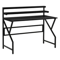 HOMCOM Modern Computer Desk, 47" Writing Desk with Elevate Shelves for Home Office, Black(m-2)