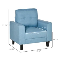 HOMCOM Button Tufted Armchair Modern Single Sofa Chair Upholstered Accent Chair with Rubber Wood Legs and Thick Padding Mid-Back for Living Room and Bedroom, Light Blue(m-3)