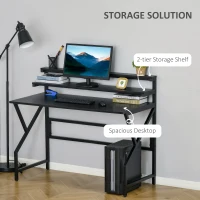 HOMCOM Modern Computer Desk, 47" Writing Desk with Elevate Shelves for Home Office, Black(m-4)
