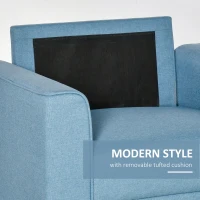 HOMCOM Button Tufted Armchair Modern Single Sofa Chair Upholstered Accent Chair with Rubber Wood Legs and Thick Padding Mid-Back for Living Room and Bedroom, Light Blue(m-6)