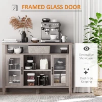 HOMCOM Rustic Style Sideboard Serving Buffet Storage Cabinet Cupboard with Glass Doors and Adjustable Shelves for Kitchen & Dining Area, Grey(m-6)