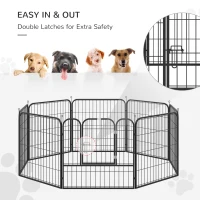 PawHut 8 Panel Pet Playpen Play Yard Fence Home DIY Heavy-Duty Metal Foldable Indoor Outdoor For Small Dogs, Black(m-7)