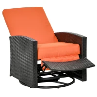 Outsunny Outdoor Wicker Swivel Recliner Chair, Reclining Backrest, Lifting Footrest, 360° Rotating Basic, Water Resistant Cushions for Patio, Orange(m-1)