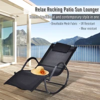 Outsunny Outdoor Rocking Chair, Chaise Lounge Pool Chair for Sun Tanning, Sunbathing Rocker, Armrests & Pillow for Patio, Lawn, Beach, Large, Black(m-4)