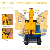 Qaba No Power 80° Rotation Ride on Excavator Digger Multi-functional Toy Construction Yellow(m-7)