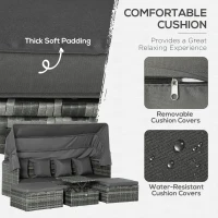 Outsunny 4 Piece Adjustable Canopy Outdoor Rattan Sofa Set Patio Furniture Wicker Sets with Height Adjustable Coffee Table & Cushions(m-5)