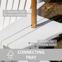 Outsunny 2 piece Pair Adirondack Chair Outdoor Patio Porch Tete-A-Tete Bench w/ Middle Table Reclined Wooden Umbrella Hole White(m-6)