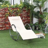 Outsunny Outdoor Rocking Chair, Chaise Lounge Pool Chair for Sun Tanning, Sunbathing Rocker, Armrests & Pillow for Patio, Lawn, Beach, Large, Beige(m-2)
