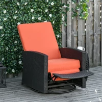 Outsunny Outdoor Wicker Swivel Recliner Chair, Reclining Backrest, Lifting Footrest, 360° Rotating Basic, Water Resistant Cushions for Patio, Orange(m-2)
