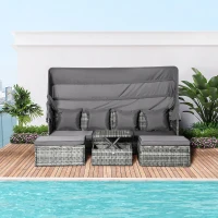 Outsunny 4 Piece Adjustable Canopy Outdoor Rattan Sofa Set Patio Furniture Wicker Sets with Height Adjustable Coffee Table & Cushions(m-2)