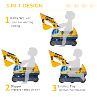 Qaba No Power 80° Rotation Ride on Excavator Digger Multi-functional Toy Construction Yellow(m-5)