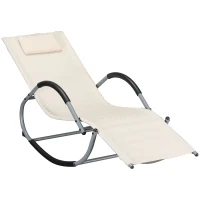 Outsunny Outdoor Rocking Chair, Chaise Lounge Pool Chair for Sun Tanning, Sunbathing Rocker, Armrests & Pillow for Patio, Lawn, Beach, Large, Beige(m-1)