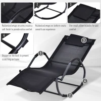 Outsunny Outdoor Rocking Chair, Chaise Lounge Pool Chair for Sun Tanning, Sunbathing Rocker, Armrests & Pillow for Patio, Lawn, Beach, Large, Black(m-6)