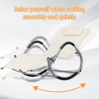 Outsunny Outdoor Rocking Chair, Chaise Lounge Pool Chair for Sun Tanning, Sunbathing Rocker, Armrests & Pillow for Patio, Lawn, Beach, Large, Beige(m-7)