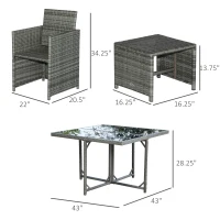 Outsunny 9 Piece Outdoor Rattan Wicker Dining Table and Chairs Furniture Set Space Saving Wicker Chairs w/ Cushions - Gray(m-3)