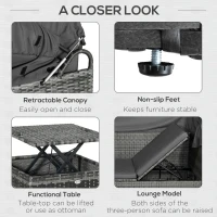 Outsunny 4 Piece Adjustable Canopy Outdoor Rattan Sofa Set Patio Furniture Wicker Sets with Height Adjustable Coffee Table & Cushions(m-6)