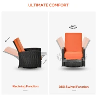 Outsunny Outdoor Wicker Swivel Recliner Chair, Reclining Backrest, Lifting Footrest, 360° Rotating Basic, Water Resistant Cushions for Patio, Orange(m-6)