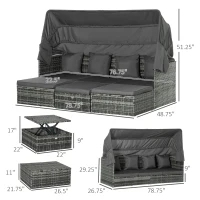 Outsunny 4 Piece Adjustable Canopy Outdoor Rattan Sofa Set Patio Furniture Wicker Sets with Height Adjustable Coffee Table & Cushions(m-3)