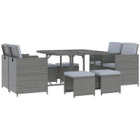 Outsunny 9 Piece Outdoor Rattan Wicker Dining Table and Chairs Furniture Set Space Saving Wicker Chairs w/ Cushions - Gray(m-1)