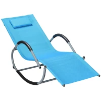 Outsunny Outdoor Rocking Chair, Chaise Lounge Pool Chair for Sun Tanning, Sunbathing Rocker, Armrests & Pillow for Patio, Lawn, Beach, Large, Blue(m-1)