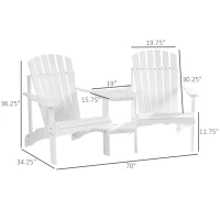Outsunny 2 piece Pair Adirondack Chair Outdoor Patio Porch Tete-A-Tete Bench w/ Middle Table Reclined Wooden Umbrella Hole White(m-3)