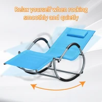Outsunny Outdoor Rocking Chair, Chaise Lounge Pool Chair for Sun Tanning, Sunbathing Rocker, Armrests & Pillow for Patio, Lawn, Beach, Large, Blue(m-7)