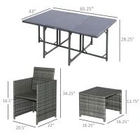 Outsunny 11 PCS Patio Dining Set Outdoor Rattan Wicker Furniture Set with Space Saving Chairs, Glass Top Table and Cushion, Mixed Grey(m-3)