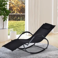 Outsunny Outdoor Rocking Chair, Chaise Lounge Pool Chair for Sun Tanning, Sunbathing Rocker, Armrests & Pillow for Patio, Lawn, Beach, Large, Black(m-2)