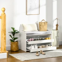 HOMCOM Shoe Bench, Storage Bench with Pull-out Shelves, Seat Cushion for Entryway, Living Room, Bedroom, White(m-6)