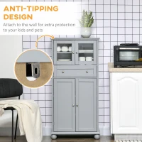 HOMCOM 52" Traditional Kitchen Pantry, Floor Storage Cabinet, Small Cupboard Organizer with Adjustable Shelves and 4-Doors for Dining Room, Living Room, Grey(m-5)