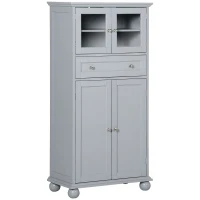 HOMCOM 52" Traditional Kitchen Pantry, Floor Storage Cabinet, Small Cupboard Organizer with Adjustable Shelves and 4-Doors for Dining Room, Living Room, Grey(m-1)