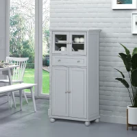 HOMCOM 52" Traditional Kitchen Pantry, Floor Storage Cabinet, Small Cupboard Organizer with Adjustable Shelves and 4-Doors for Dining Room, Living Room, Grey(m-8)