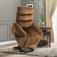 HOMCOM Power Lift Chair, Velvet Touch Upholstered Recliner Chair for Elderly with Vibration Massage, Remote Control, Side Pockets, Brown(m-2)