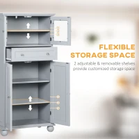 HOMCOM 52" Traditional Kitchen Pantry, Floor Storage Cabinet, Small Cupboard Organizer with Adjustable Shelves and 4-Doors for Dining Room, Living Room, Grey(m-6)