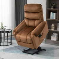 HOMCOM Power Lift Chair, Velvet Touch Upholstered Recliner Chair for Elderly with Vibration Massage, Remote Control, Side Pockets, Brown(m-10)