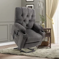 HOMCOM Power Lift Chair, Fabric Tufted Recliner Sofa Chair for Elderly with Cup Holders, Remote Control, and Side Pockets, Dark Grey(m-11)