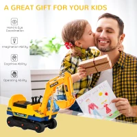 Qaba No Power Construction Ride on Excavator Digger Bulldozer Toy 80° Rotation w/ Electric Controllable Digging Bucket Safety Helmet for Ages 2-3 Years Old Yellow(m-7)