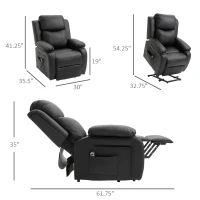 HOMCOM Living Room Power Lift Chair, PU Leather Electric Recliner Sofa Chair for Elderly with Remote Control, 3 Positions, Side Pockets, Extended Footrest, Black(m-3)