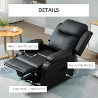 HOMCOM Living Room Power Lift Chair, PU Leather Electric Recliner Sofa Chair for Elderly with Remote Control, 3 Positions, Side Pockets, Extended Footrest, Black(m-7)