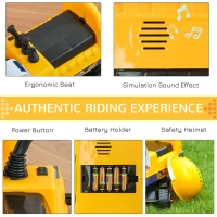 Qaba No Power Construction Ride on Excavator Digger Bulldozer Toy 80° Rotation w/ Electric Controllable Digging Bucket Safety Helmet for Ages 2-3 Years Old Yellow(m-4)