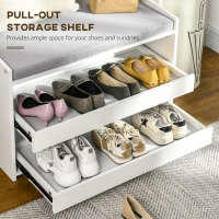 HOMCOM Shoe Bench, Storage Bench with Pull-out Shelves, Seat Cushion for Entryway, Living Room, Bedroom, White(m-4)