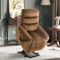 HOMCOM Power Lift Chair, Velvet Touch Upholstered Recliner Chair for Elderly with Vibration Massage, Remote Control, Side Pockets, Brown(m-9)