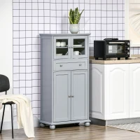 HOMCOM 52" Traditional Kitchen Pantry, Floor Storage Cabinet, Small Cupboard Organizer with Adjustable Shelves and 4-Doors for Dining Room, Living Room, Grey(m-2)