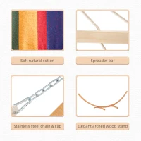 Outsunny 13 FT Outdoor Hammock with Stand, Single Bed,  Arch Wooden Hammock with Straps and Hooks, Multi-color Stripe(m-6)
