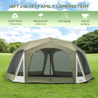 Outsunny 20 Person Camping Tent, Outdoor Cabin Tent Tent with 2 Doors, Screen Room, Family Dome Tent for Hiking, Backpacking, Traveling, Easy Set Up, Army Green(m-4)