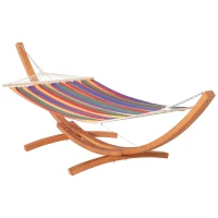 Outsunny 13 FT Outdoor Hammock with Stand, Single Bed,  Arch Wooden Hammock with Straps and Hooks, Multi-color Stripe(m-1)
