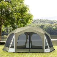 Outsunny 20 Person Camping Tent, Outdoor Cabin Tent Tent with 2 Doors, Screen Room, Family Dome Tent for Hiking, Backpacking, Traveling, Easy Set Up, Army Green(m-2)