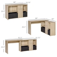HOMCOM Convertible L-Shaped Computer Desk, Corner Table wth 3 Fabric Storage Boxes, Retractable Home Office Desk, Oak(m-3)