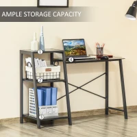 HOMCOM Computer Desk with Storage, Study Table with 3-Tier Shelves, Tempered Glass Top, Metal Frame, Home Office Workstation for Small Space, Black(m-5)