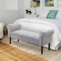 HOMCOM 52" Linen Upholstered Accent Ottoman Bench With Armrests, Light Gray(m-8)